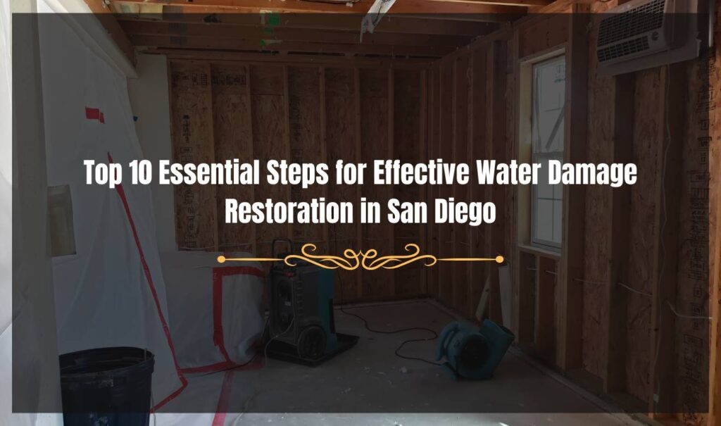 Water Damage Restoration San Diego: Water damage restoration process in progress with professional tools.