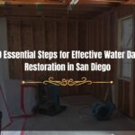 Water Damage Restoration San Diego: Water damage restoration process in progress with professional tools.