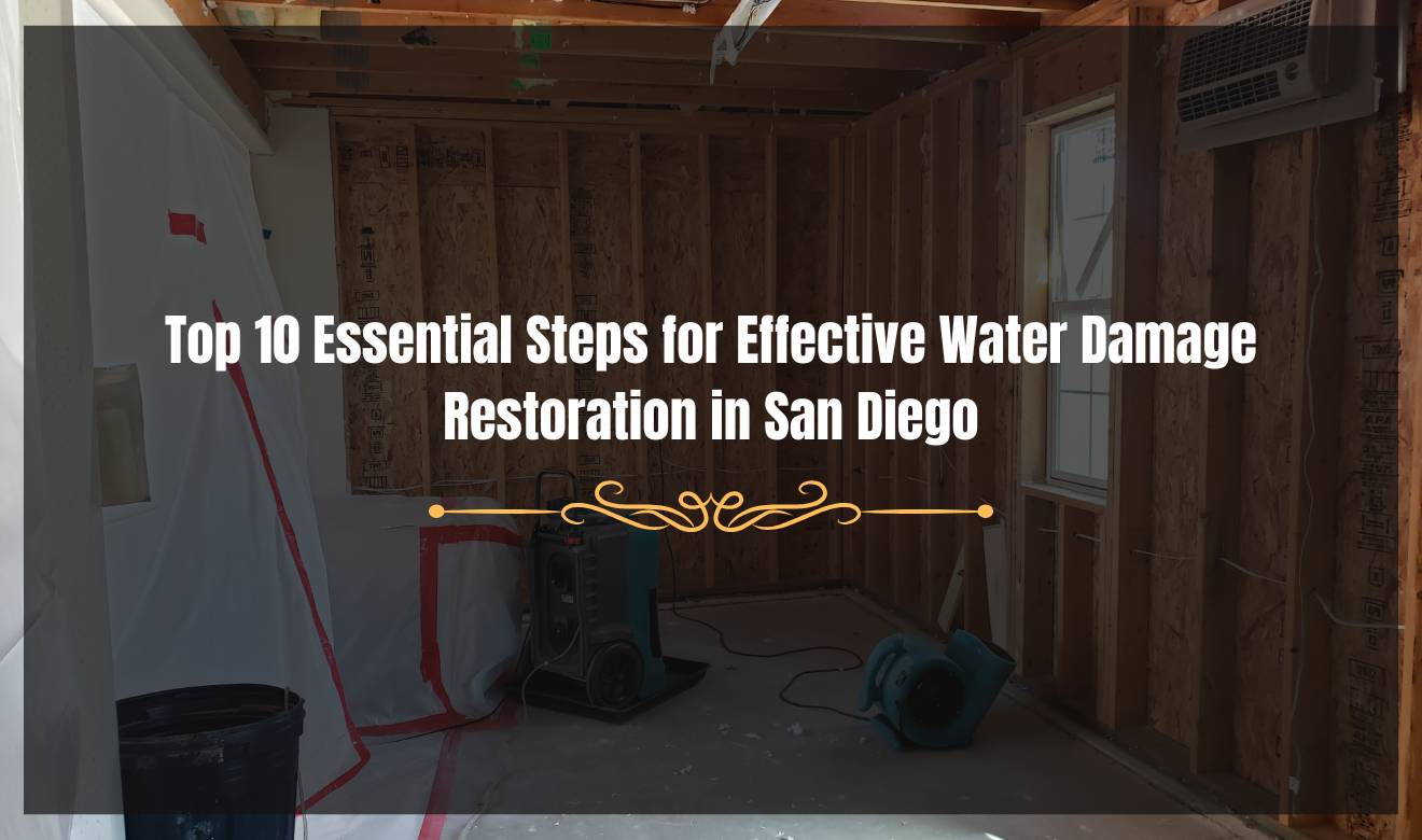 Water Damage Restoration San Diego: Water damage restoration process in progress with professional tools.