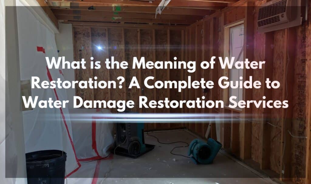 A professional water damage restoration services team using industrial equipment to dry and repair a flooded room.